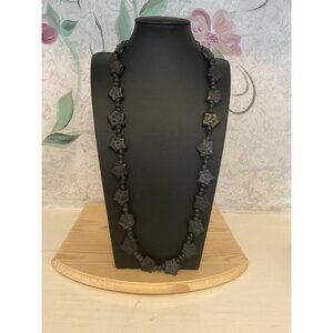 Vintage Clay Star-Shaped Black Bead Necklace Handmade Unique Jewelry